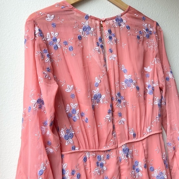 NWT LA MAISON TALULAH Sonder coral floral long sleeve ruffle midi dress Sz M - Picture 8 of 16